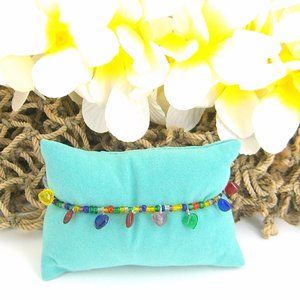Seed Beads Hearts Bracelet 7.5" Multi Color